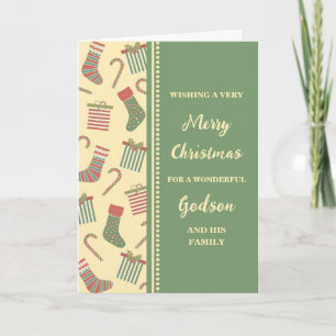Cute Stockings Godson & Family Merry Christmas Card
