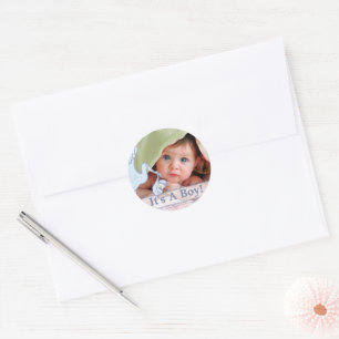 Cute Stork Baby Boy Stickers with your baby photo