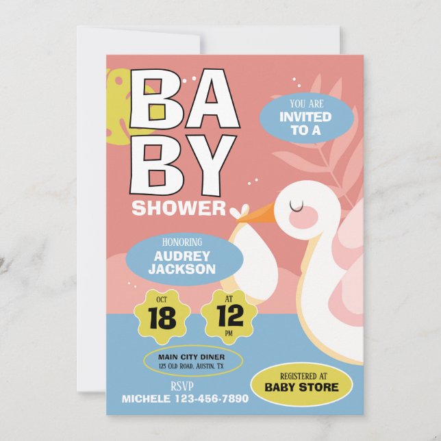 Cute Stork Baby Shower Invitation (Front)