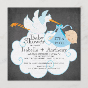 Cute Stork Chalkboard Boy Baby Shower Invitatation Invitation