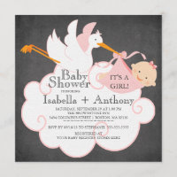 Cute Stork Chalkboard Gir lBaby Shower