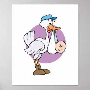 cute stork delivering baby poster