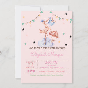 Cute Stork Little Bunny Baby Shower  Invitation