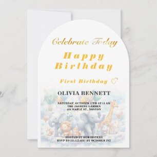Cute Storybook Animals First Birthday Invitation