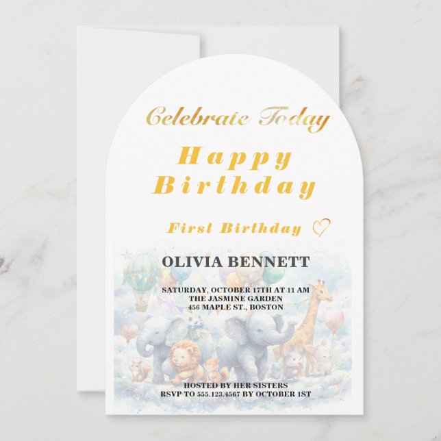 Cute Storybook Animals First Birthday Invitation (Front)