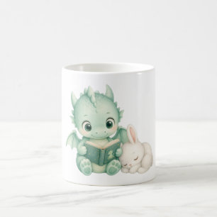 Cute Storybook Baby Dragon Bunny Reading Book  Coffee Mug