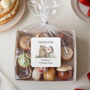 Cute Storybook Woodland Animals Birthday Thank You Square Sticker