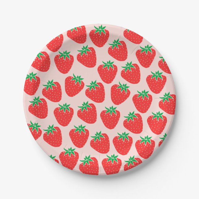 Cute Strawberries Paper Plate (Front)