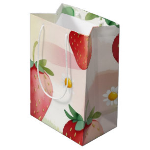 Cute strawberries rainbow birthday party medium gift bag