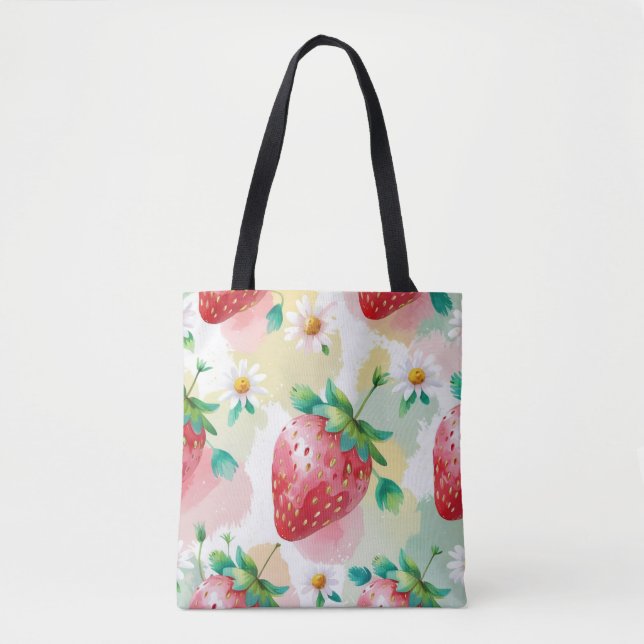 Cute strawberries rainbow birthday party tote bag (Front)