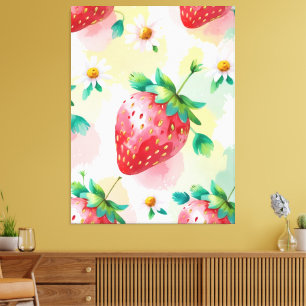 Cute strawberries rainbow Daisy birthday party Canvas Print