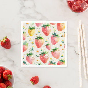 Cute strawberries rainbow pattern birthday party napkin