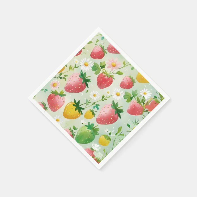 Cute strawberries rainbow pattern birthday party napkin (Corner)