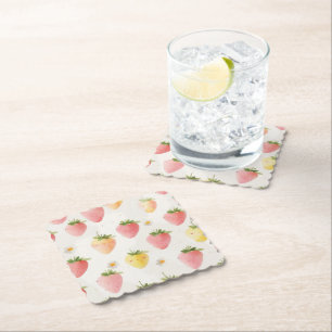 Cute strawberries rainbow pattern birthday party paper coaster