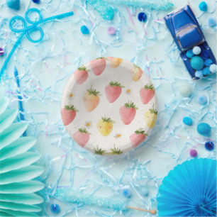 Cute strawberries rainbow pattern birthday party paper plate