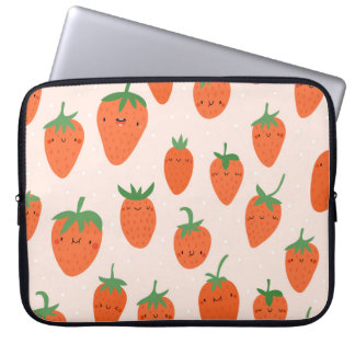 Cute Strawberries: Vintage Cartoon Pattern Laptop Sleeve