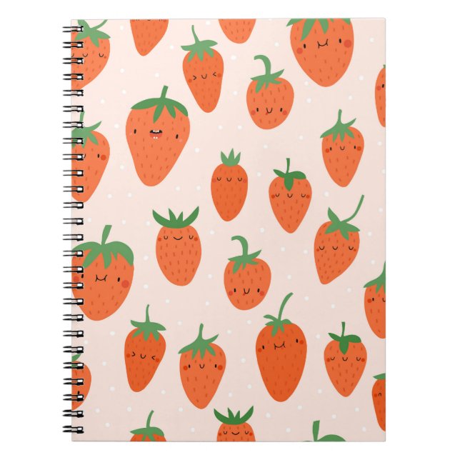 Cute Strawberries: Vintage Cartoon Pattern Notebook (Front)