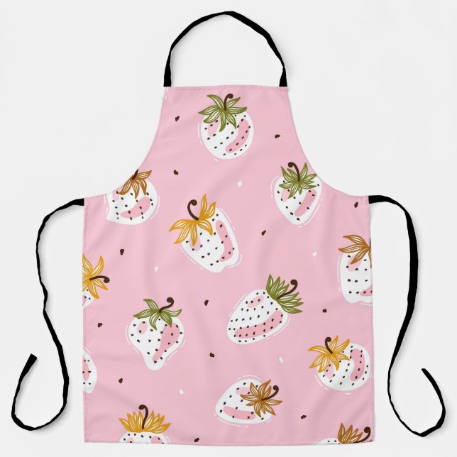 Cute Strawberries Vintage Fruit Wallpaper Apron (Front)