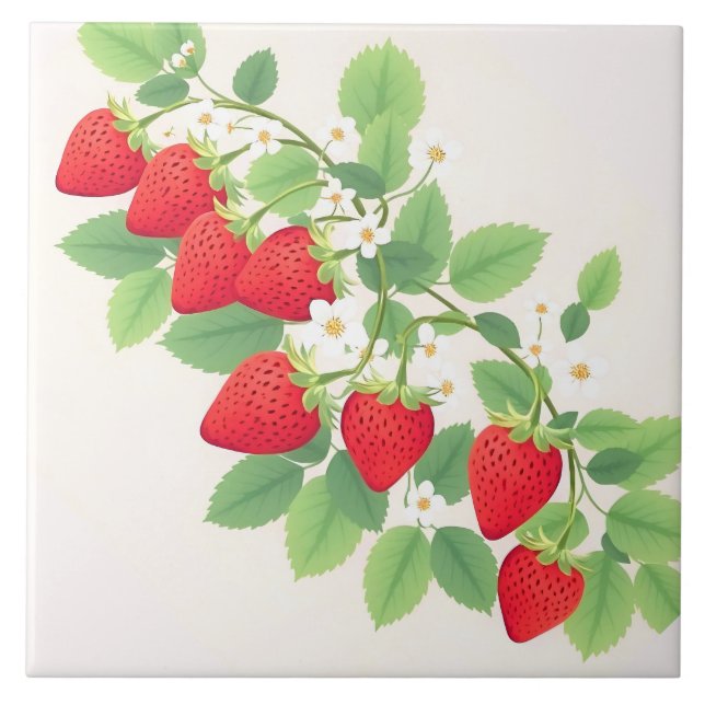 Cute Strawberries With Green Leaves And  Flowers Tile (Front)