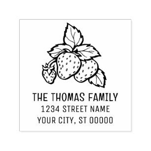 Cute Strawberries with Leaves Name Return Address Self-inking Stamp