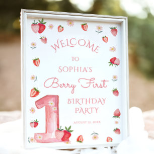 Cute Strawberry 1st Birthday Berry First Welcome Poster