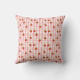 Cute strawberry and flowers on a pink gingham cushion