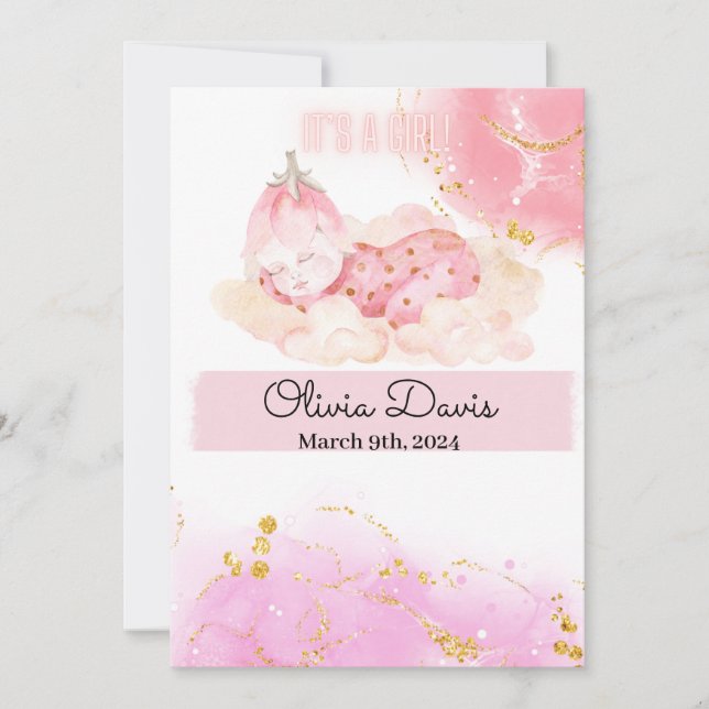 Cute strawberry baby “It’s a girl” announcement (Front)