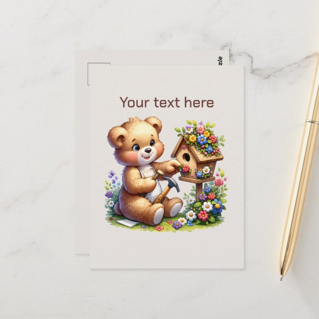 Cute strawberry bear customisable  postcard (Front/Back In Situ)