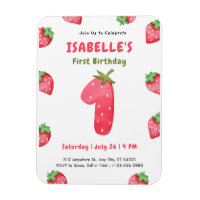 Cute Strawberry Berry 1st Birthday Invitation