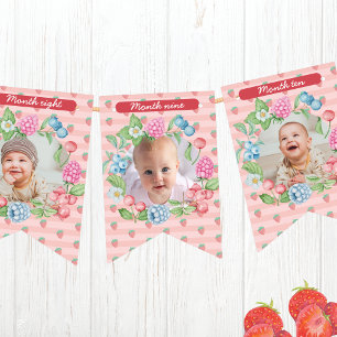 Cute Strawberry Berry First 1st Birthday 12 Photo Bunting