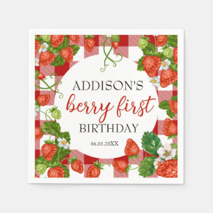 Cute Strawberry Berry First 1st Birthday Napkin