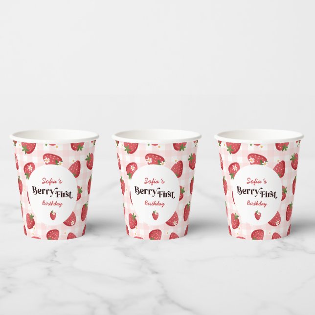 Cute Strawberry Berry First Party Paper Cups (Multi)