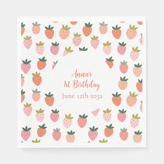Cute Strawberry Birthday Napkins (Front)