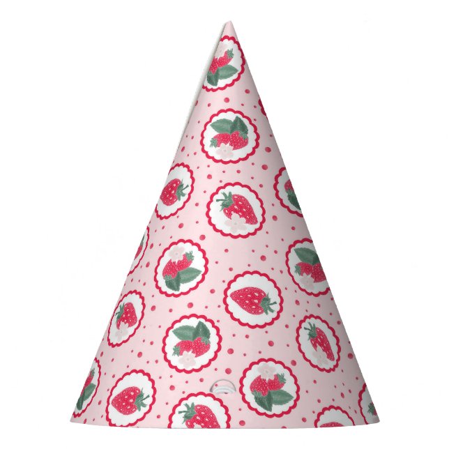 Cute Strawberry Birthday Party Hats In Pink & Red (Left)