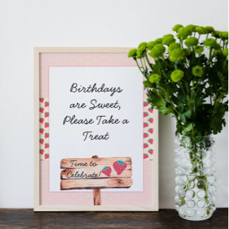 Cute Strawberry Birthday Party Sign