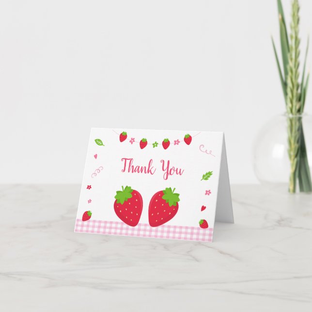Cute Strawberry Birthday Thank You Card (Front)