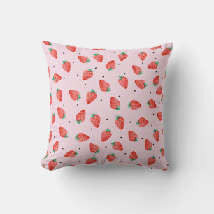 Cute Strawberry Blanket With Black Dots, pink Cushion