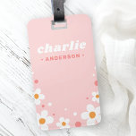 Cute strawberry blossom retro font name light pink luggage tag<br><div class="desc">Cute luggage tags featuring white strawberry blossom on a pink background and your custom name in a retro font.</div>