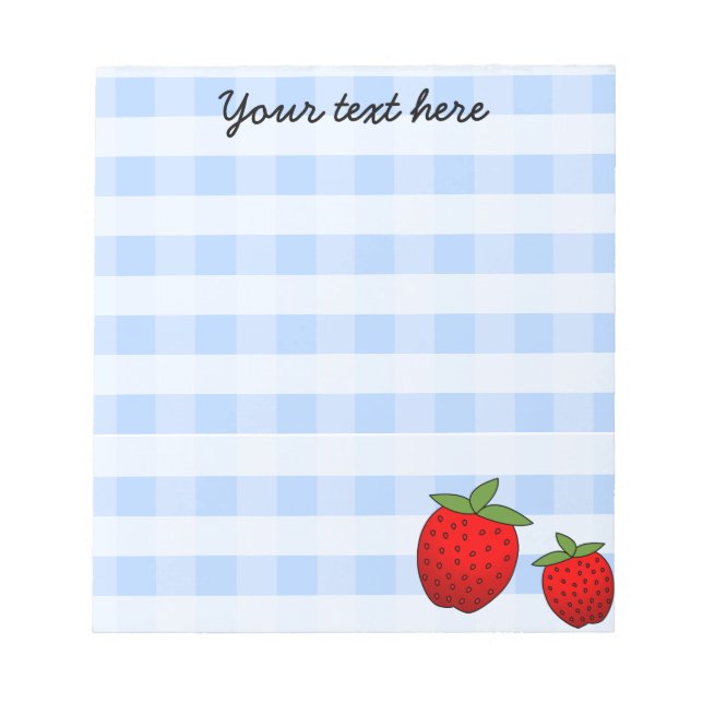 Cute Strawberry Blue Check Custom Notepad (Front)