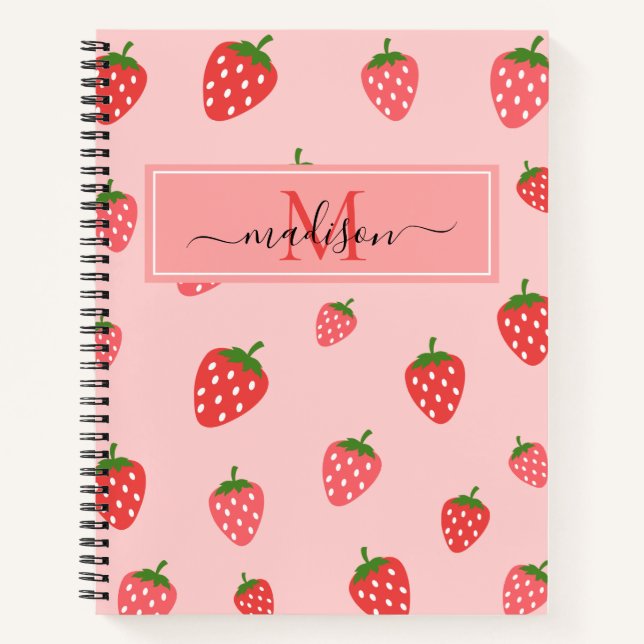 Cute Strawberry Blush Pink Monogram  Notebook (Front)