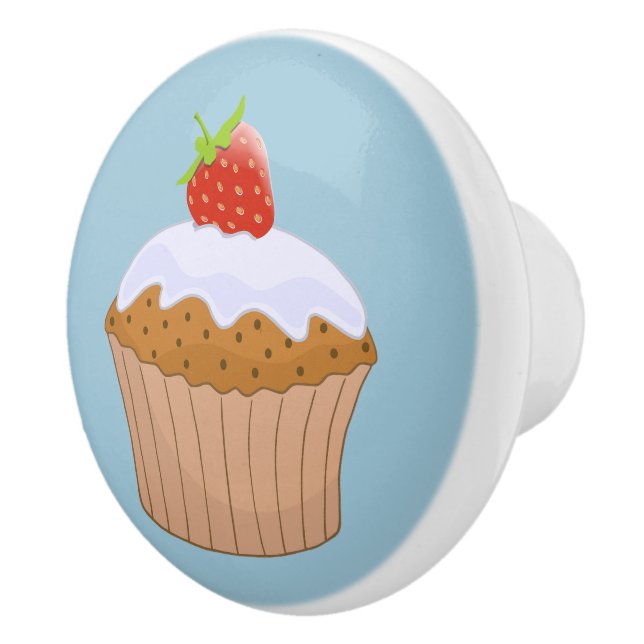 Cute Strawberry Bun Blue Ceramic Knob (Right)