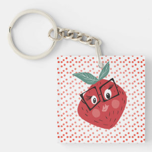 Cute Strawberry Cartoon Hand Drawn Doodle Key Ring