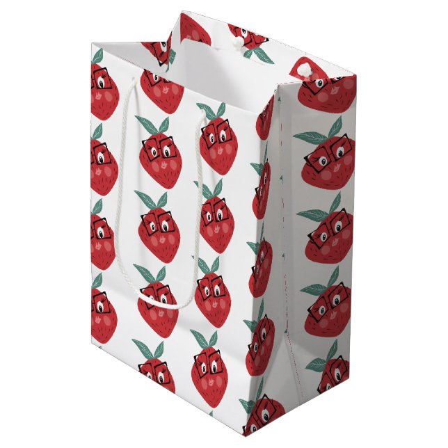 Cute Strawberry Cartoon Hand Drawn Doodle       Medium Gift Bag (Front Angled)