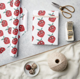 Cute Strawberry Cartoon Hand Drawn Doodle      Wrapping Paper