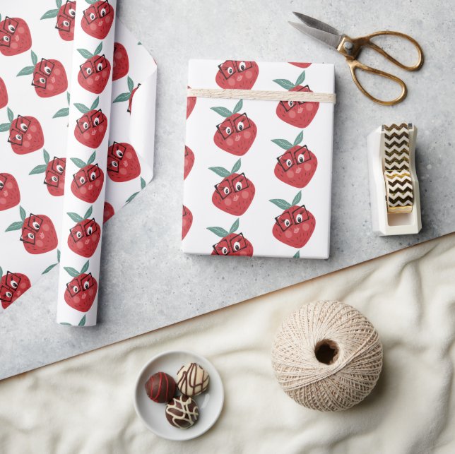 Cute Strawberry Cartoon Hand Drawn Doodle      Wrapping Paper (Crafts)