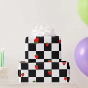 cute strawberry checkerboard pattern wrapping paper