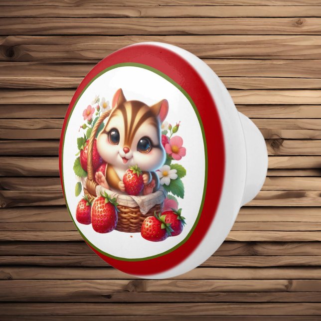 Cute strawberry chipmunk lovers  ceramic knob (Creator Uploaded)