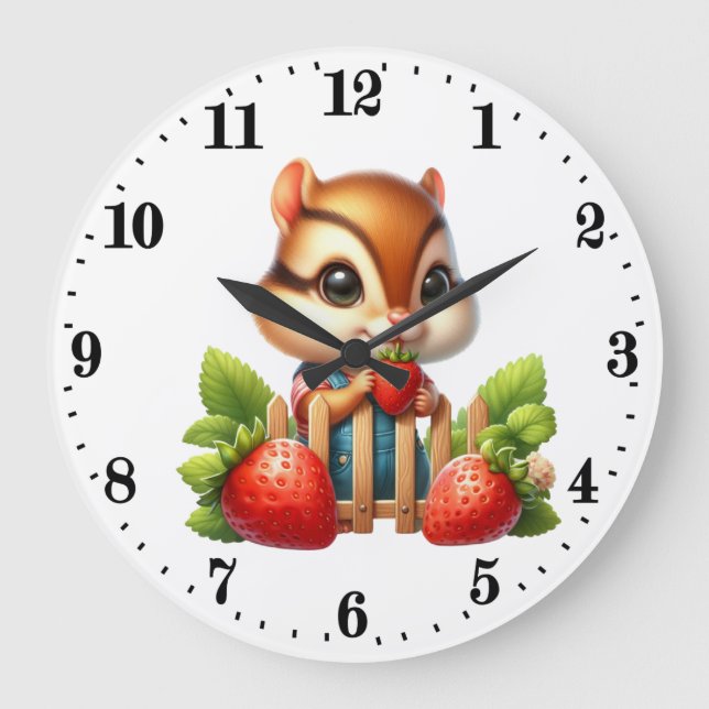 Cute strawberry chipmunk lovers  large clock (Front)