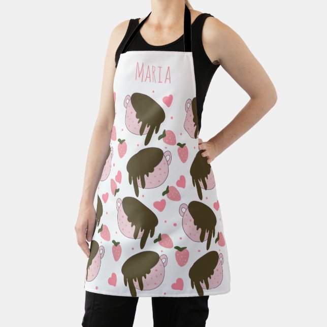 Cute Strawberry Chocolate Dripping Coffee Hearts Apron (Insitu)