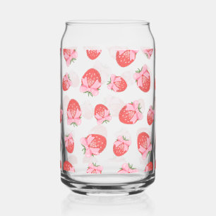 Cute Strawberry Coquette Pink Bow Pattern Can Glass